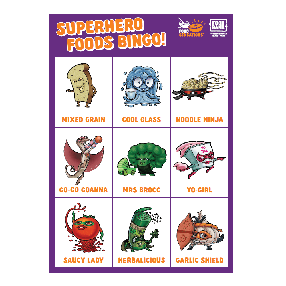 Superhero Foods Nutrition Education Bingo